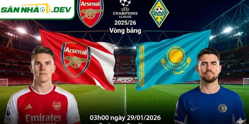 Sức mạnh của Arsenal vs Kairat 29/1 được quan tâm đặc biệt